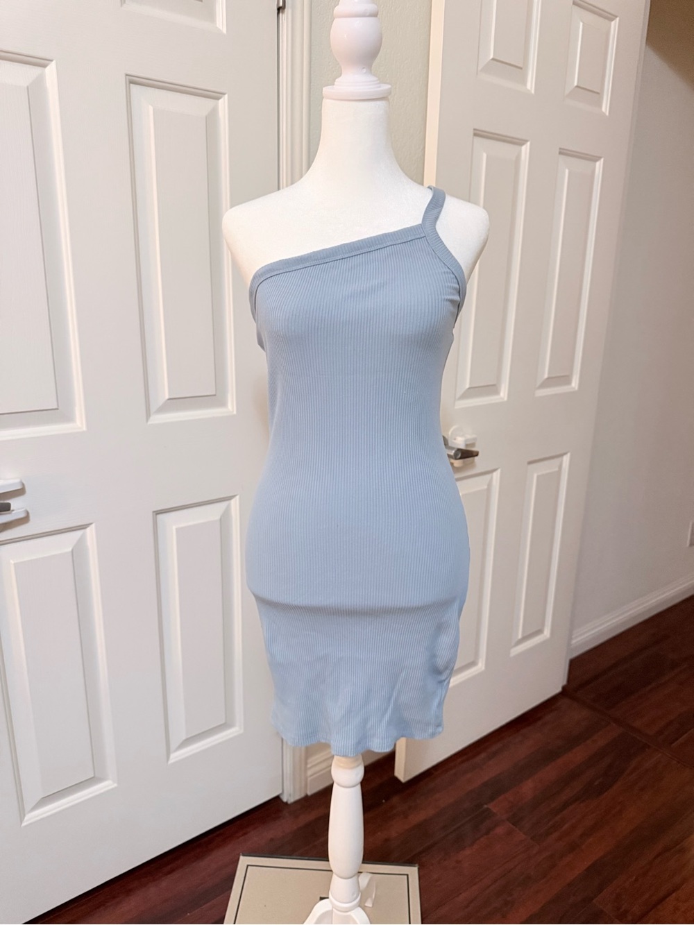 Cotton On One-Shoulder Ribbed Dress in Light Blue